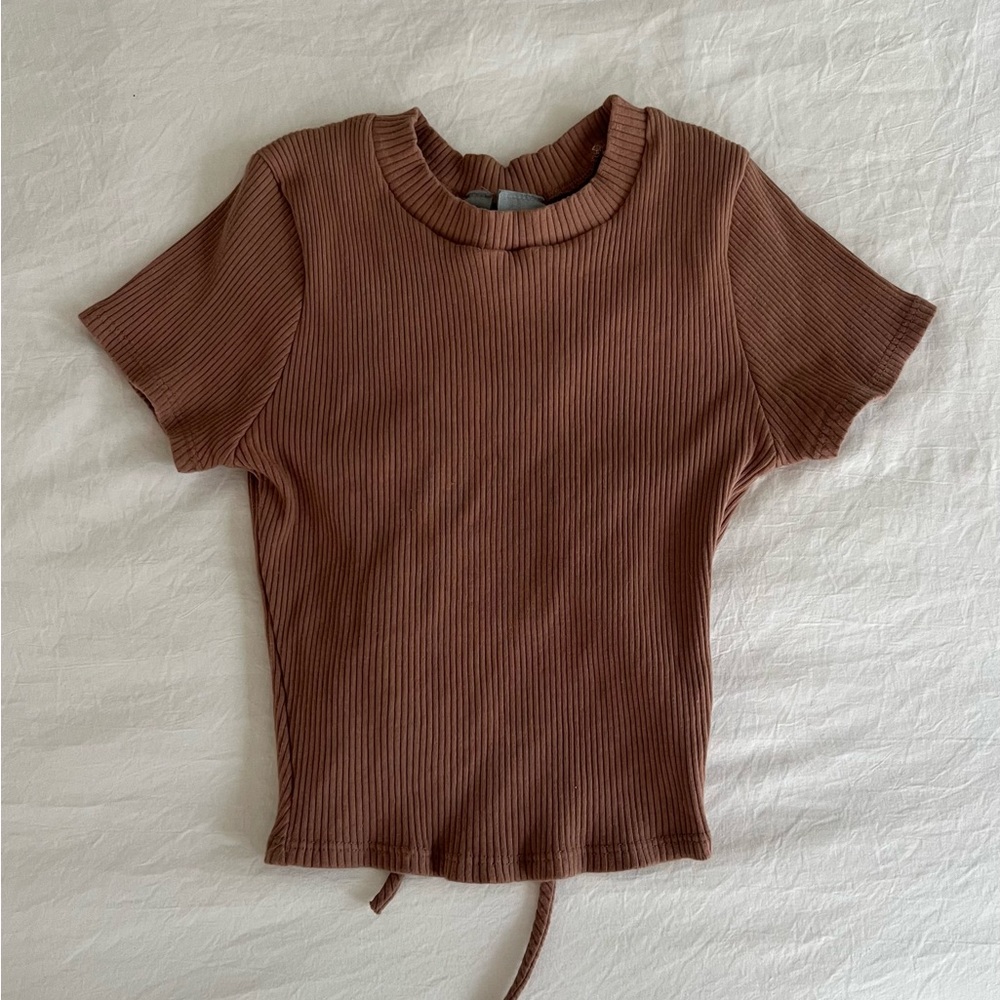 Mauve Tie Back Crop Top Ribbed Tilly’s